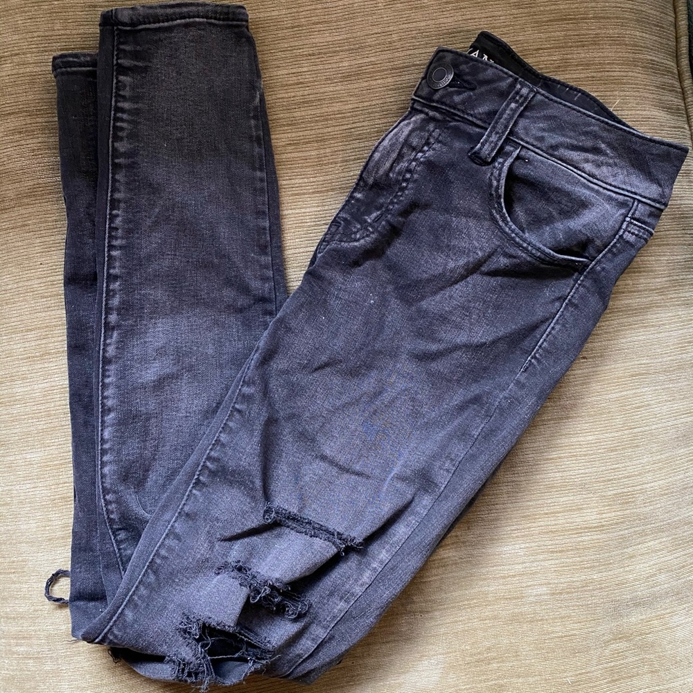 Black ripped American Eagle jeggings